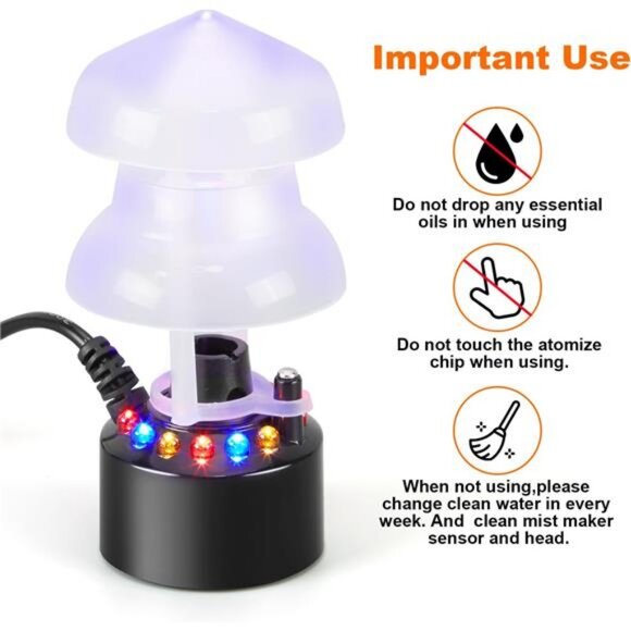 Mist Maker with Splash Guard, 12 LED Fogger Water Fountain Pond Fog Machine - Picture 2 of 7